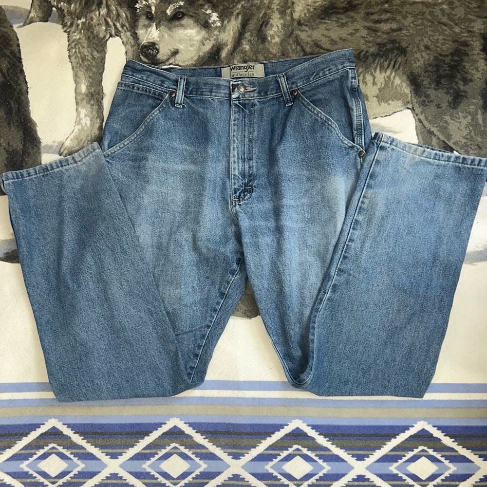 Wrangler Authentics Men's Light Blue Straight Carpenter Jeans Size 33x34